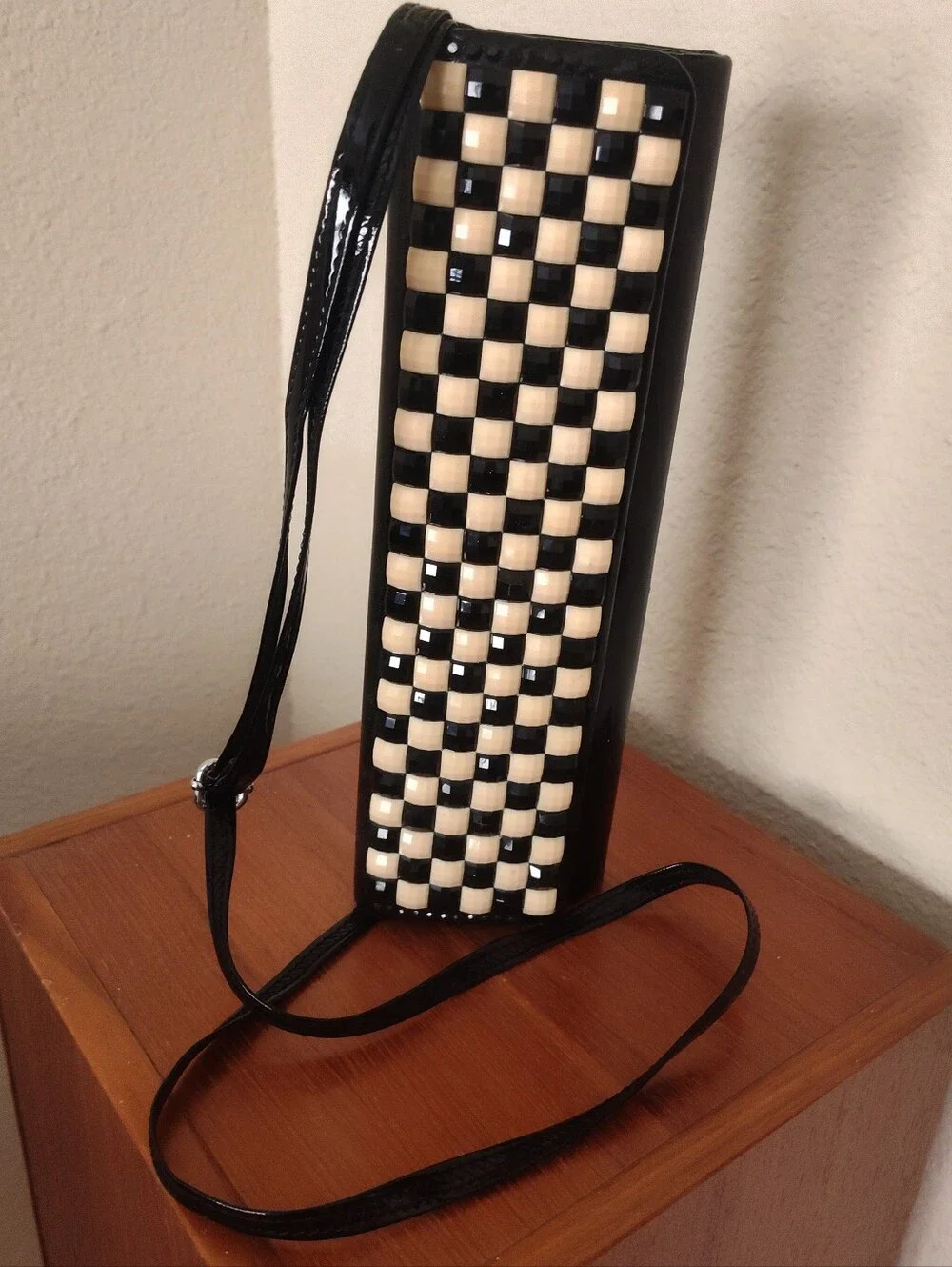 Black & Cream Check Clutch Bag